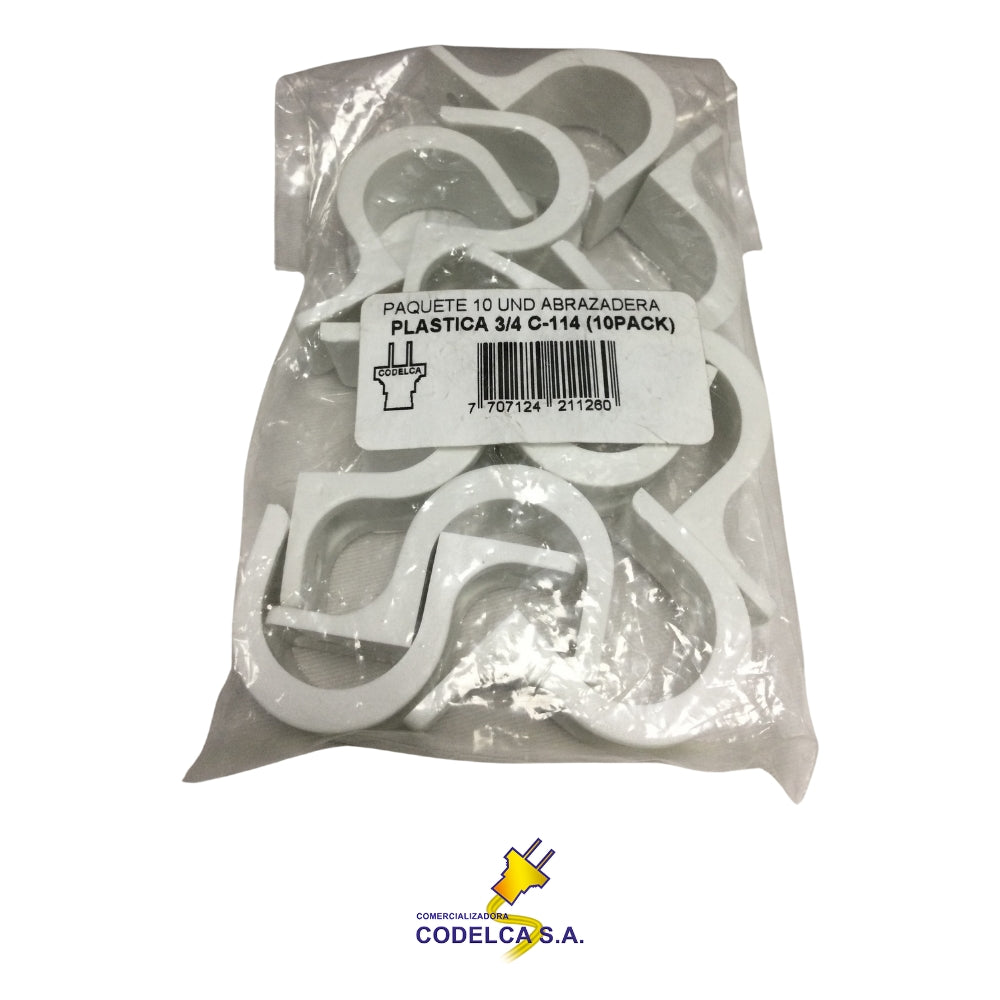 GRAPA DE PVC PARA TUBERIA 3/4 IN PAQUETE 10 UND