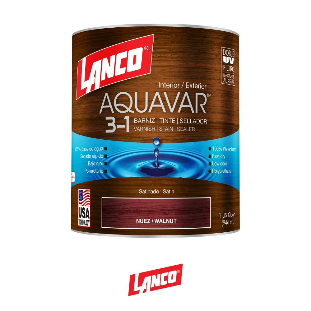 BARNIZ 3 EN 1 AQUAVAR COLOR NUEZ-WALNUT 1/4 GL AQ1362-5 LANCO