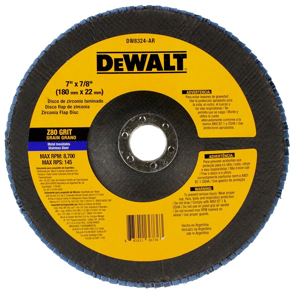 DISCO DE LAMINAS  7 PULGADAS X 7/8 PULGADAS #80 ZIRCONIA DW8324 DEWALT
