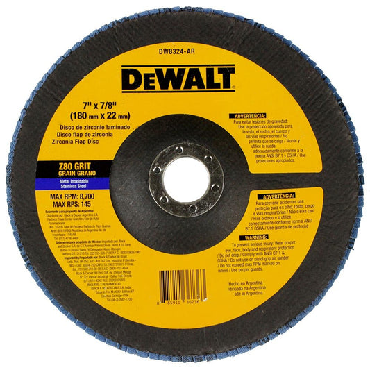 DISCO DE LAMINAS  7 PULGADAS X 7/8 PULGADAS #80 ZIRCONIA DW8324 DEWALT