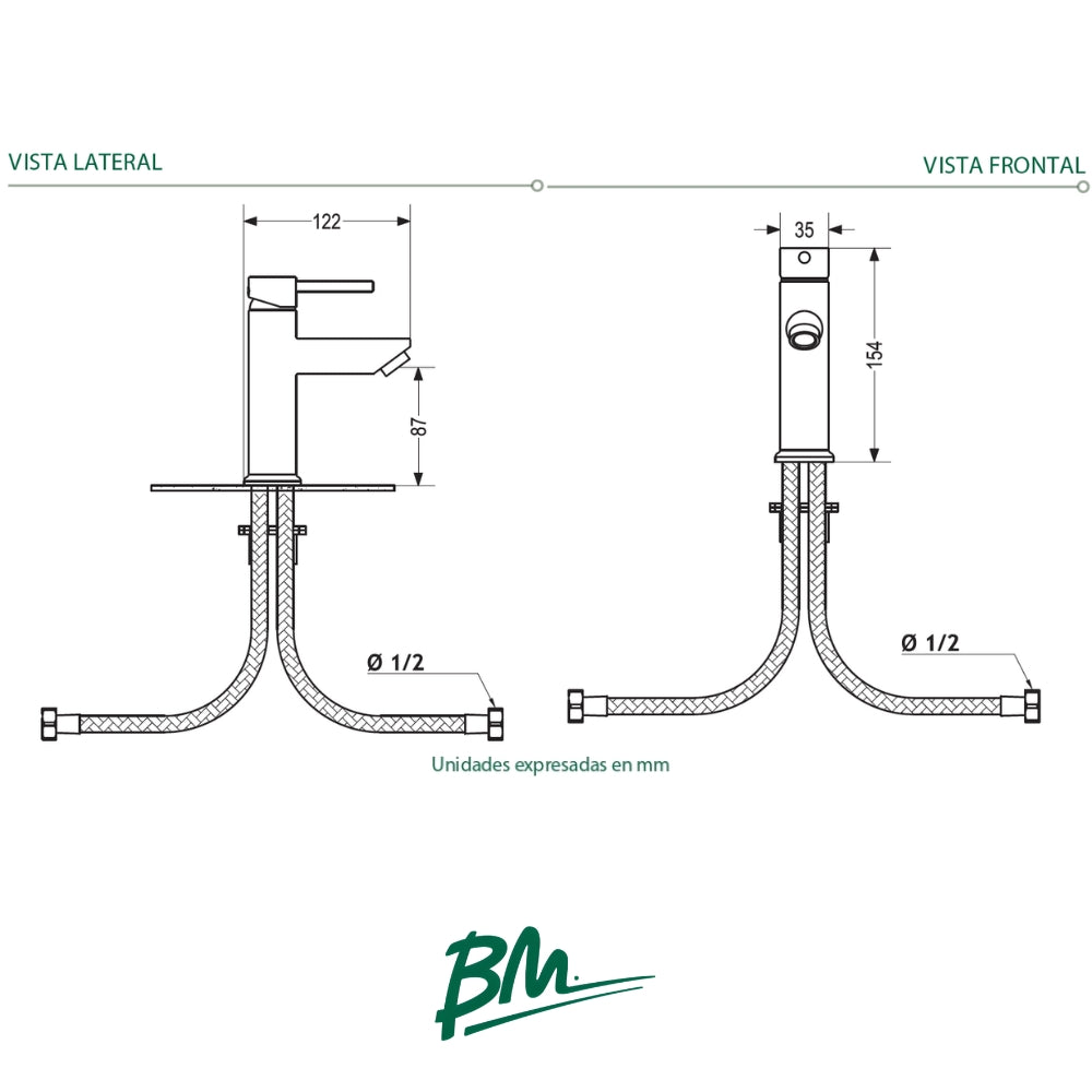 LLAVE MONOMANDO DE LAVAMANOS TOKIO PLUS ACABADO CROMADO BM-001