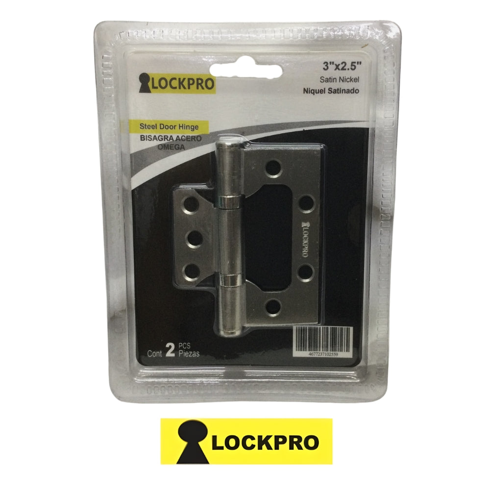 BISAGRA OMEGA NIQUEL SATINADO 3 Pulg X 2.5 Pulg X 2 mm ESPESOR PAR LOCKPRO