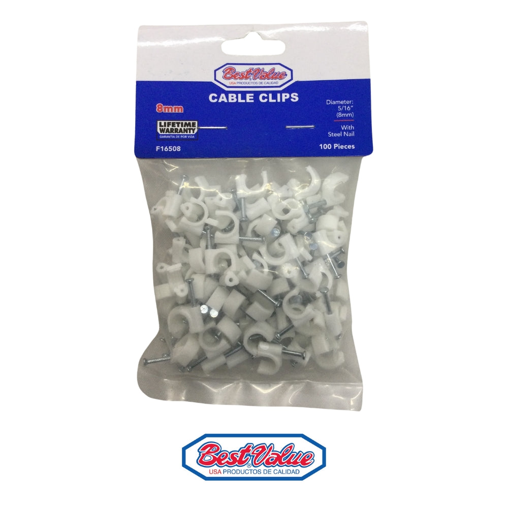 GRAPA PLASTICA PARA CABLE COAXIAL 5/16 (8MM) PAQUETE 100 UND F16508