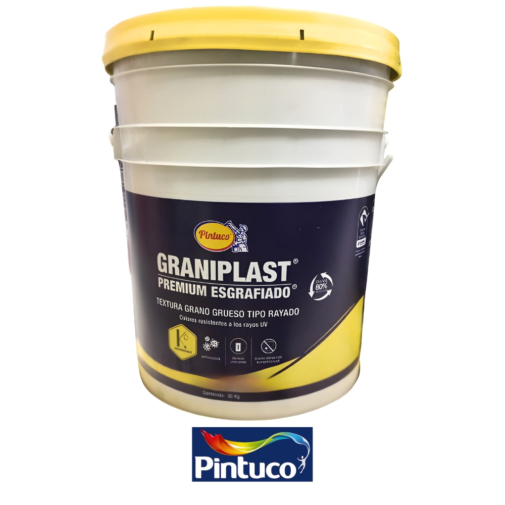 PINTURA TEXTURIZADA GRANO GRUESO TIPO RAYADO GRANIPLAST PREMIUM ESGRAFIADO 30401 BLANCO TANQUE 4 GL 30 KG
