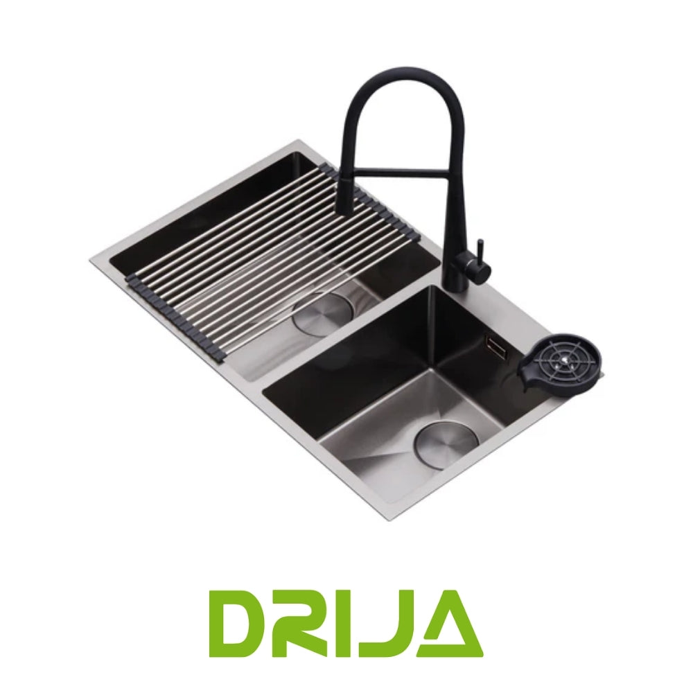 FREGADOR DE EMPOTRAR DOBLE DE ACERO INOXIDABLE SATINADO DE 84CM DE LUJO (LUCCA 84)