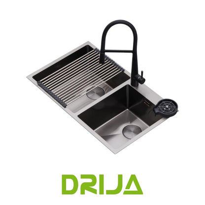 FREGADOR DE EMPOTRAR DOBLE DE ACERO INOXIDABLE SATINADO DE 84CM DE LUJO (LUCCA 84)
