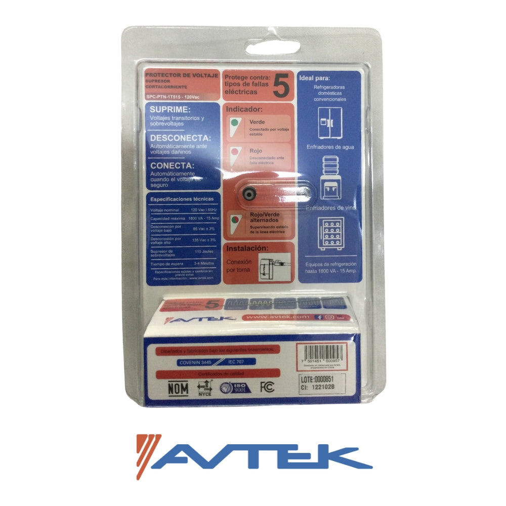 PROTECTOR DE VOLTAJE PARA REFRIGERADORAS 1800 VA/W 120V AVTEK