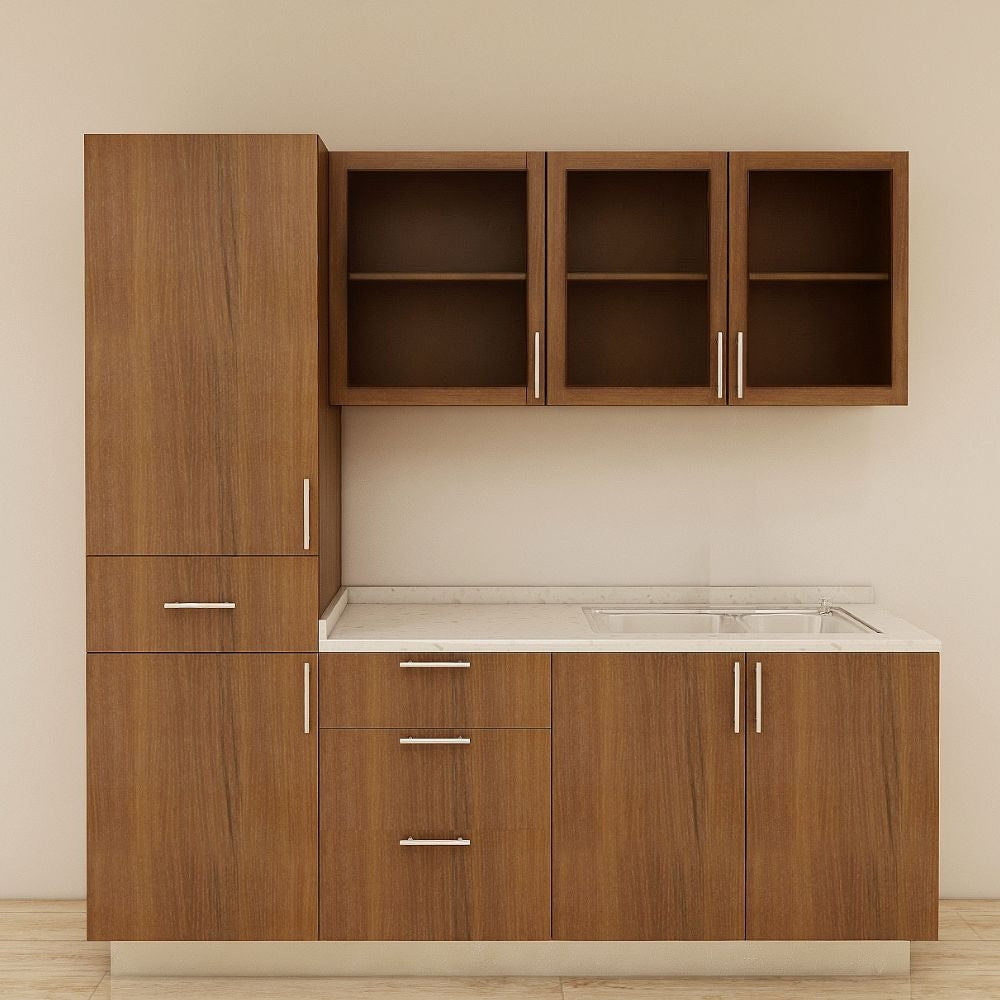 MUEBLE DE COCINA CON FREGADOR Y GABINETE AEREOS COLOR CHOCOLATE YKL-CG-13/TH2215 DERECHO 2.20M