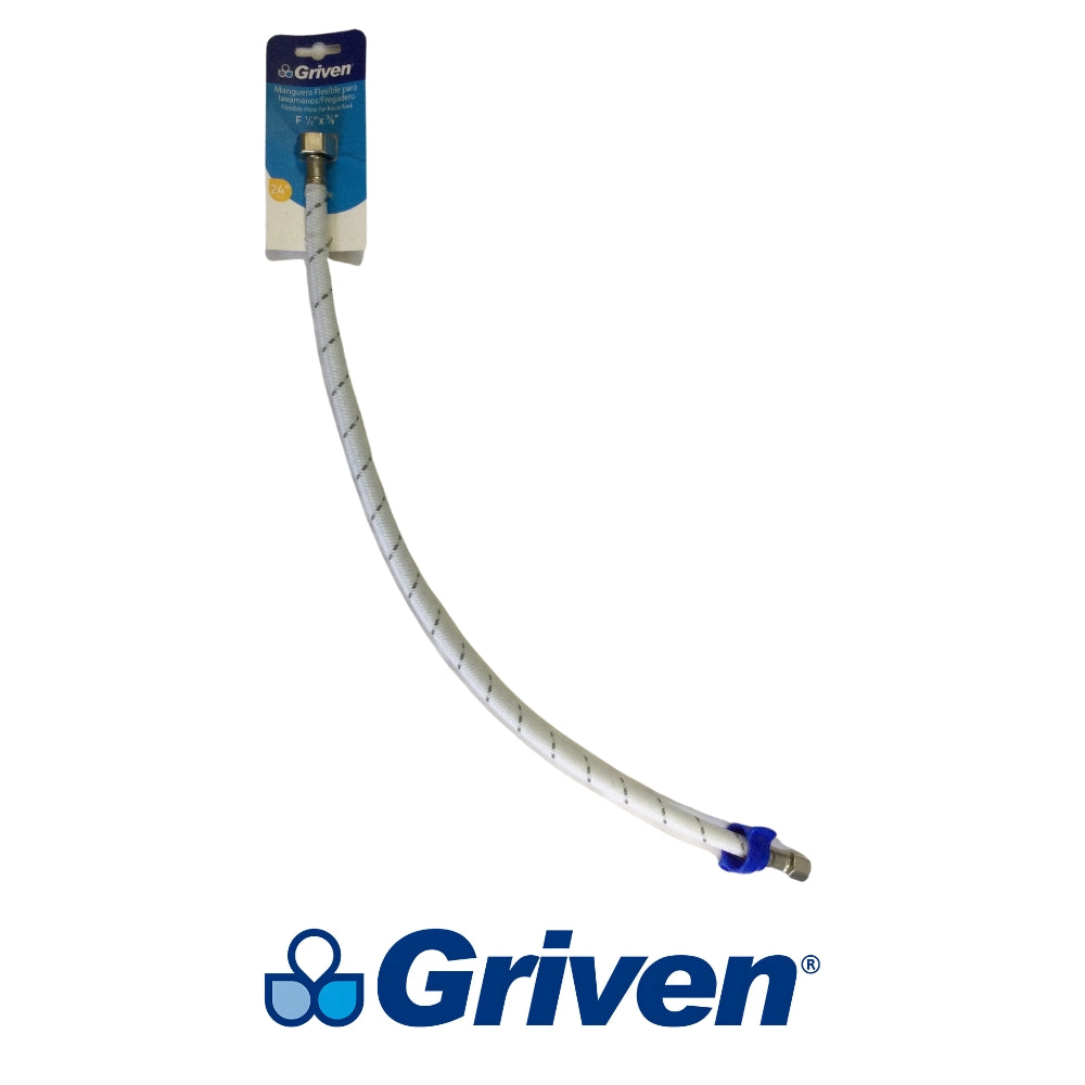 TUBO DE ABASTO FLEXIBLE LAVAMANOS/FREGADOR 1/2 PULGADASX3/8 PULGADASX24 PULGADAS GRIVEN