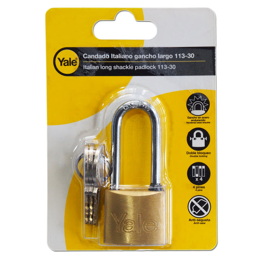 CANDADO 30mm ARCO LARGO ACERO ENDURECIDO YALE