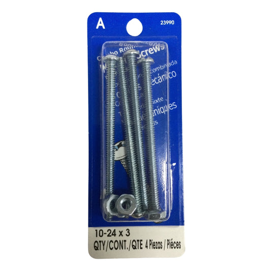 TORNILLO DE MAQUINA ZINCADO CAB REDONDA COMBO N°10-24 x 3 PULGADAS ROSCA ESTANDAR