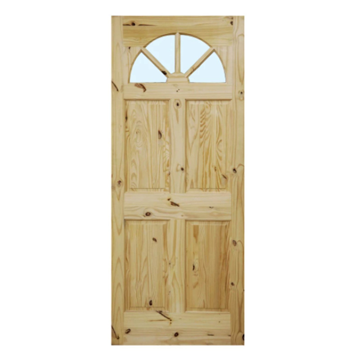 PUERTA  PARA INTERIOR DE PINO CON NUDOS MEDIA LUNA Y 4 PANELES (3X7)