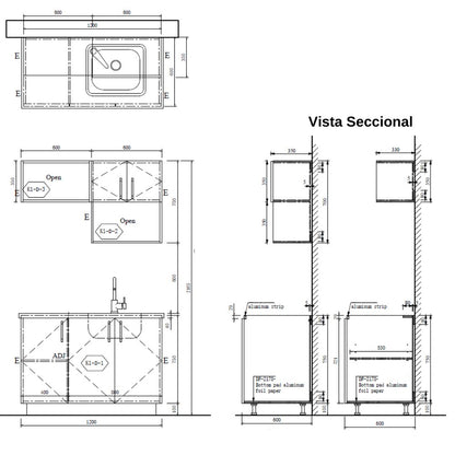 MUEBLE DE COCINA CON FREGADOR Y GABINETE AEREOS COLOR CHOCOLATE YKL-CG-03/TH2215 DERECHO 1.20M