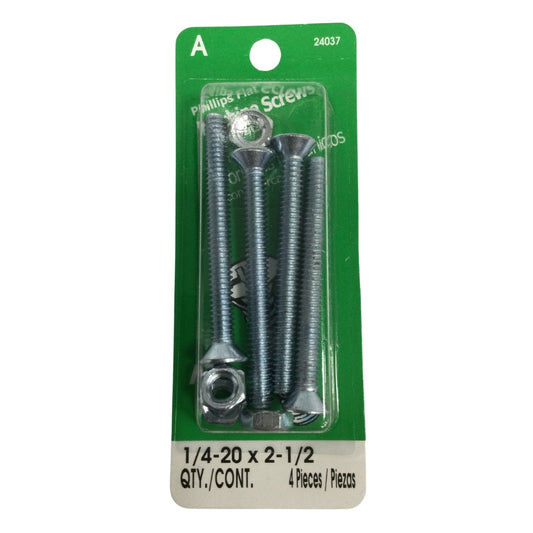 TORNILLO DE MAQUINA CON TUERCA CAB PLANA PHILLIPS 1/4 PULGADAS-20 x 2-1/2 PULGADAS ROSCA ESTANDAR