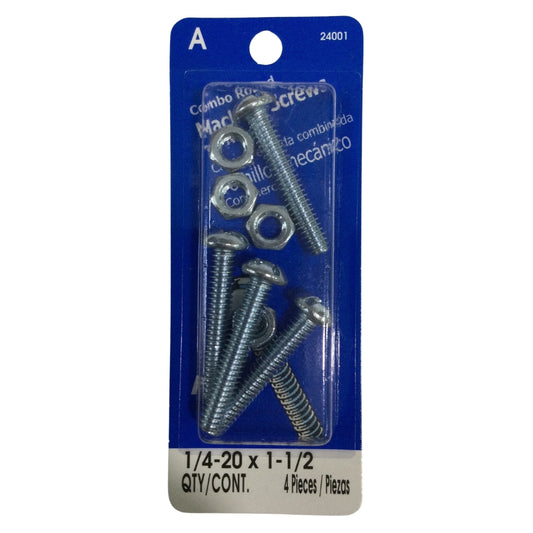TORNILLO DE MAQUINA ZINCADO CAB REDONDA COMBO 1/4 PULGADAS-20 x 1-1/2 PULGADAS ROSCA ESTANDAR