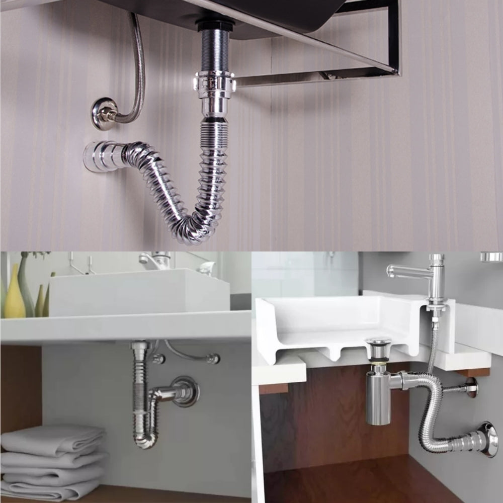 SIFON FLEXIBLE CROMADO PARA LAVAMANOS O FREGADERO GRIVEN GV-HDA-151C