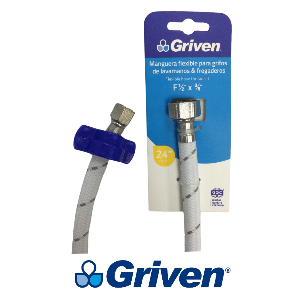 TUBO DE ABASTO FLEXIBLE LAVAMANOS/FREGADOR 1/2 PULGADASX3/8 PULGADASX24 PULGADAS GRIVEN