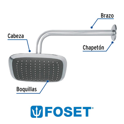 REGADERA COMPLETA CABEZA CUADRADA METAL 8 PULGADAS FOSET