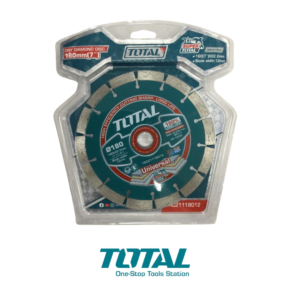 DISCO DE DIAMANTE 7 PULGADAS 180X22.2mm CORTE SECO Y HÚMEDO TOTAL TAC21118012