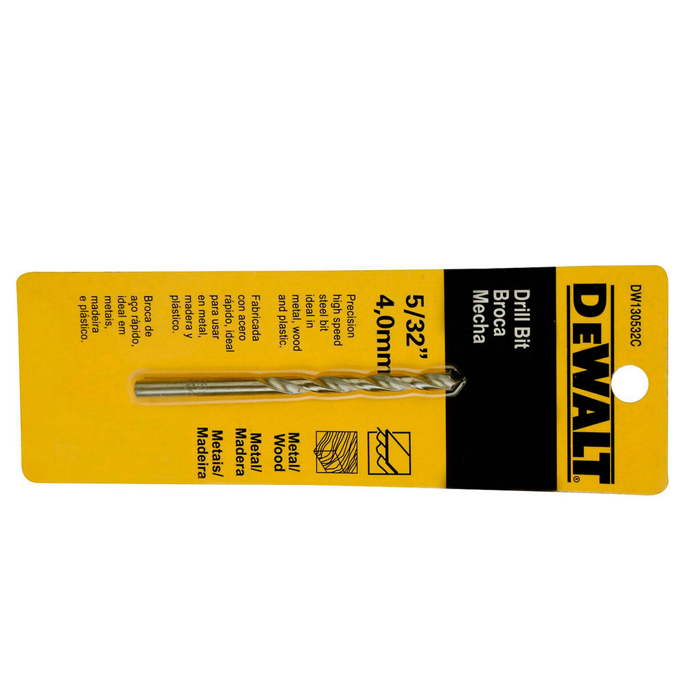 BROCA ACERO RAPIDO PARA METAL Y MADERA 5/32 PULGADAS  DEWALT (DW130532C)