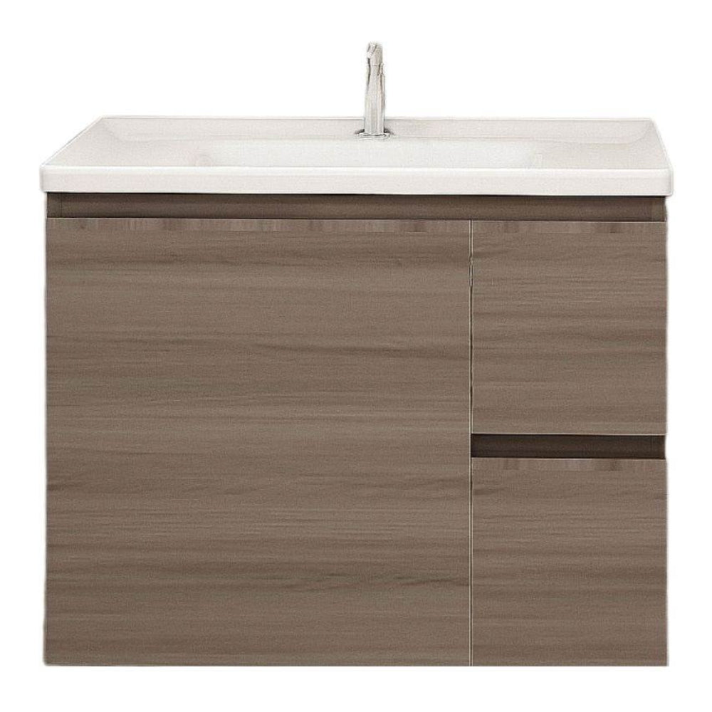 MUEBLE DE BAÑO EN PLYWOOD LAMINADO AEREO CON LAVAMANO Y GRIFERIA 1 PUERTA + 2 GAVETAS 0.80X0.47X0.61 M COLOR MADERA YK201-C4 MOD. YKL-V004-PLY