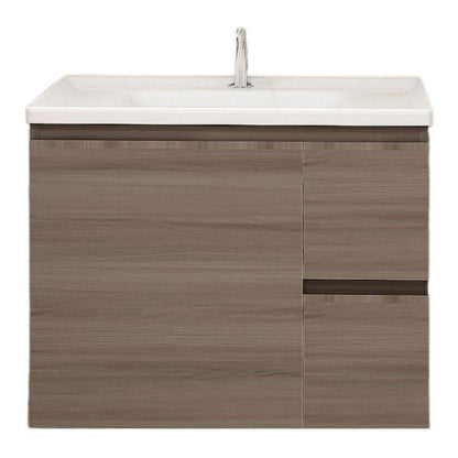 MUEBLE DE BAÑO EN PLYWOOD LAMINADO AEREO CON LAVAMANO Y GRIFERIA 1 PUERTA + 2 GAVETAS 0.80X0.47X0.61 M COLOR MADERA YK201-C4 MOD. YKL-V004-PLY