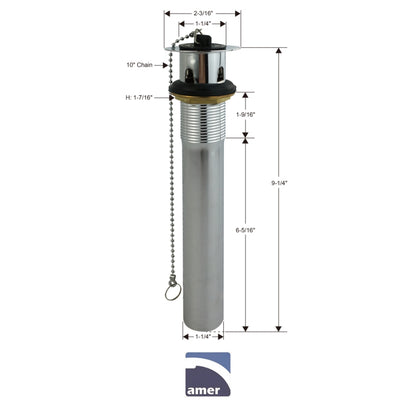 P.O. PLUG DE PLASTICO CROMADO 1 1/4 PULGADAS X 8 PULGADAS AMER