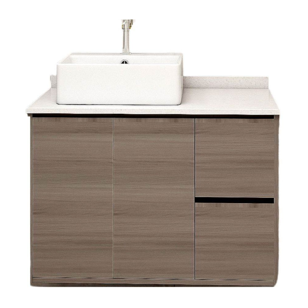 MUEBLE DE BAÑO EN PLYWOOD LAMINADO AEREO CON LAVAMANO Y GRIFERIA 2 PUERTAS + 2 GAVETAS 0.90X0.52X0.55 M COLOR MADERA YK201-C4 MOD. YKL-V005-PLY
