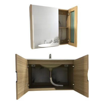 MUEBLE DE BAÑO DE PVC CON LAVAMANO Y GRIFERIA DIAMOND 0.8X0.465X0.5 M INCLUYE BOTIQUIN CON ESPEJO 0.75X0.15X0.7 M PE9-80 ROBLE BEIGE