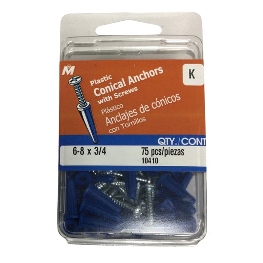 KIT DE ANCLAJES PLASTICOS CON TORNILLOS #6 A #8 x 3/4 PULGADAS