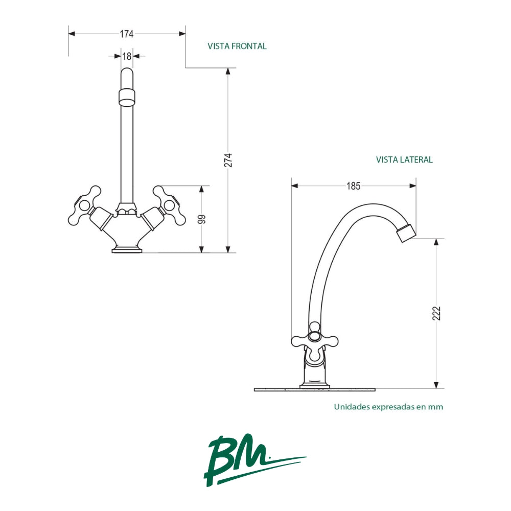 LLAVE PARA FREGADOR SENCILLA MANIJA DE CRUZ IDEAL BM-C50105