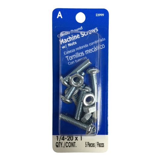 TORNILLO DE MAQUINA ZINCADO CAB REDONDA COMBO 1/4 PULGADAS-20 x 1 PULGADAS ROSCA ESTANDAR