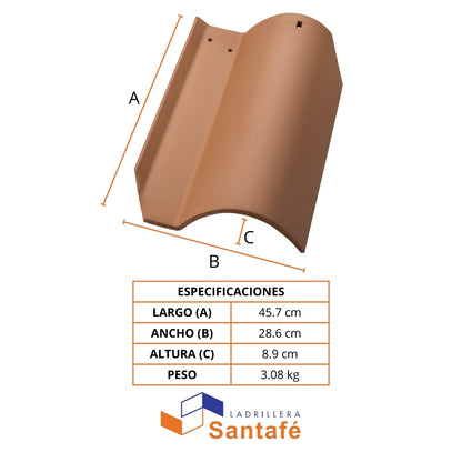 TEJA S DE ARCILLA 45,7cm x 28,6cm x 8,9cm NATURAL TERRACOTA SANTAFE 00000710