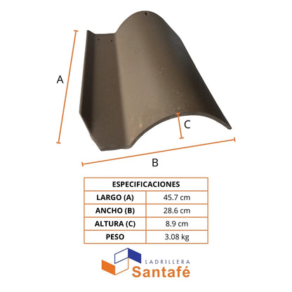 TEJA S DE ARCILLA 45,7cm x 28,6cm x 8,9cm  ENGOBADO COCOA SANTAFE 00000679