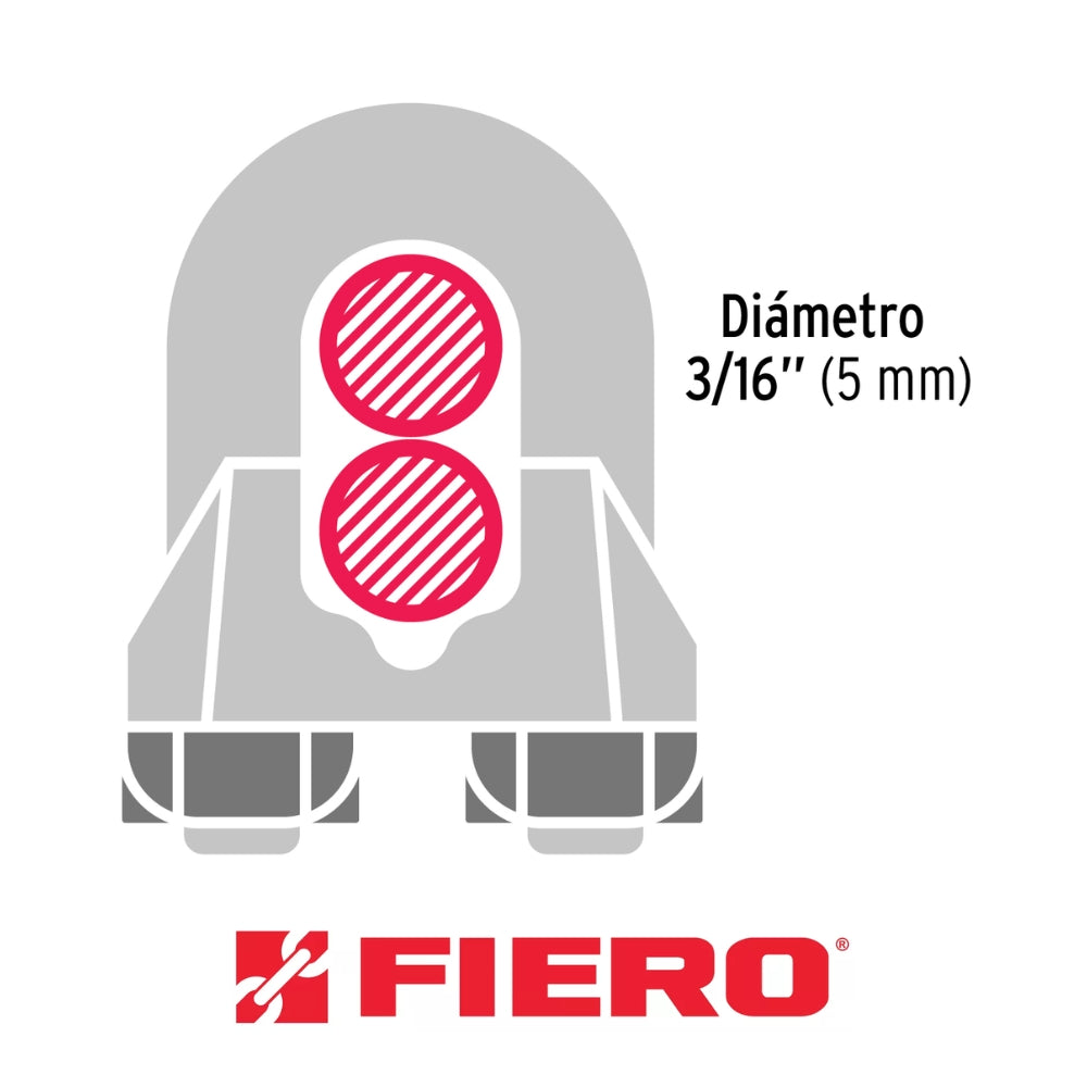 GRAPA PARA CABLE DE ACERO 3/16" FIERO (2 PIEZAS)