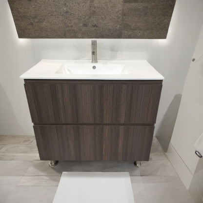 MUEBLE DE BAÑO EN PLYWOOD LAMINADO CON LAVAMANO Y GRIFERIA 2 GAV 0.90X0.46X0.86 M COLOR YK201-C4 MOD. YKL-V007 PLY