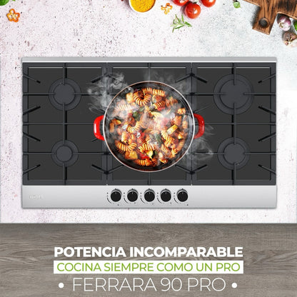 ESTUFA A GAS VITROCERAMICA-ACERO, 87.4 CM, 5 QUEMADORES (FERRARA 90 PRO)