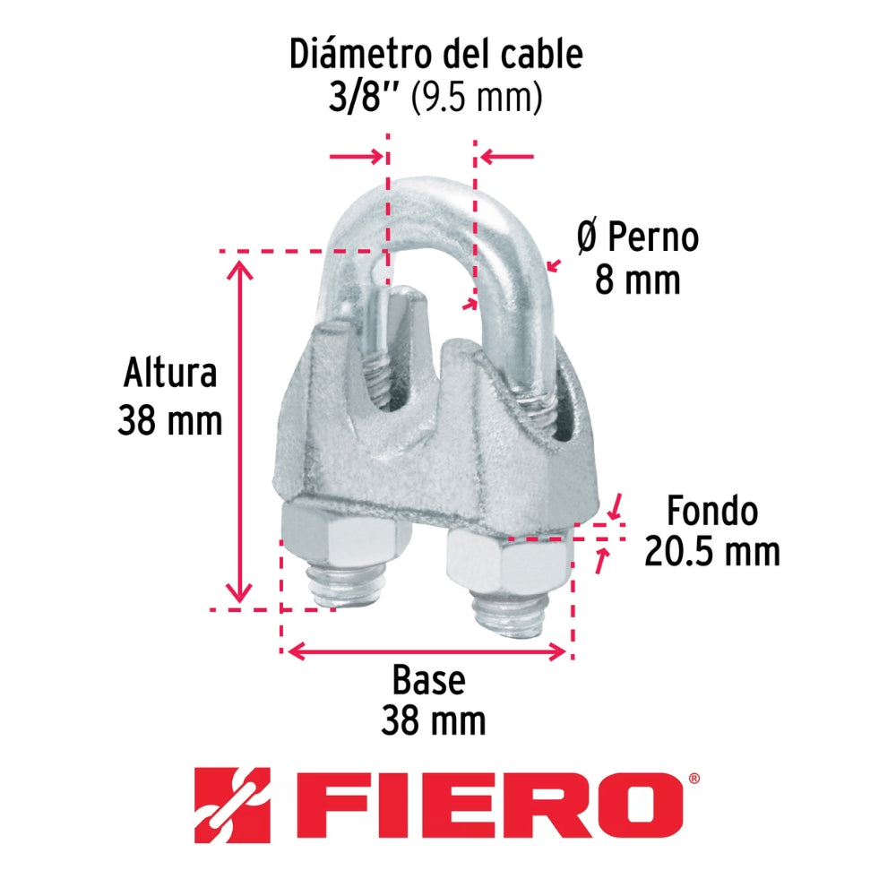 GRAPA PARA CABLE DE ACERO 3/8" FIERO