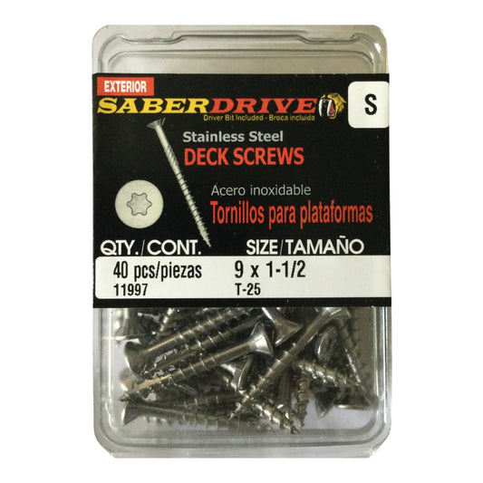 TORNILLO PARA MADERA CABEZA TORX EXT ACERO INOXIDABLE #9 x 1-1/2 PULGADAS