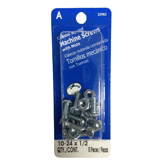 TORNILLO DE MAQUINA ZINCADO CAB REDONDA COMBO N°10-24 x 1/2 PULGADAS ROSCA ESTANDAR