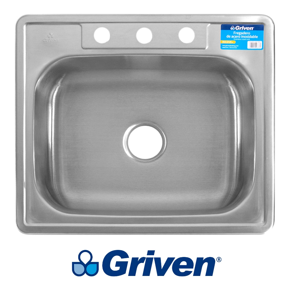 FREGADOR DE EMPOTRAR SENCILLO DE ACERO INOXIDABLE 64 X 56 CM (25 X 22 X 6 IN) A367-6456 GRIVEN
