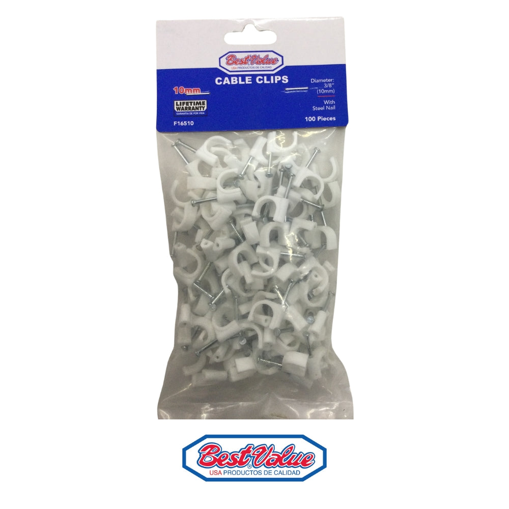 GRAPA PLASTICA PARA CABLE COAXIAL 3/8 (10MM) PAQUETE 100 UND F16510