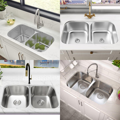 FREGADOR BAJO MESA DOBLE DE ACERO INOXIDABLE 82X46 CM (32 PULGADASX 18 PULGADAS X 8 PULGADAS) GRIVEN GV-8246