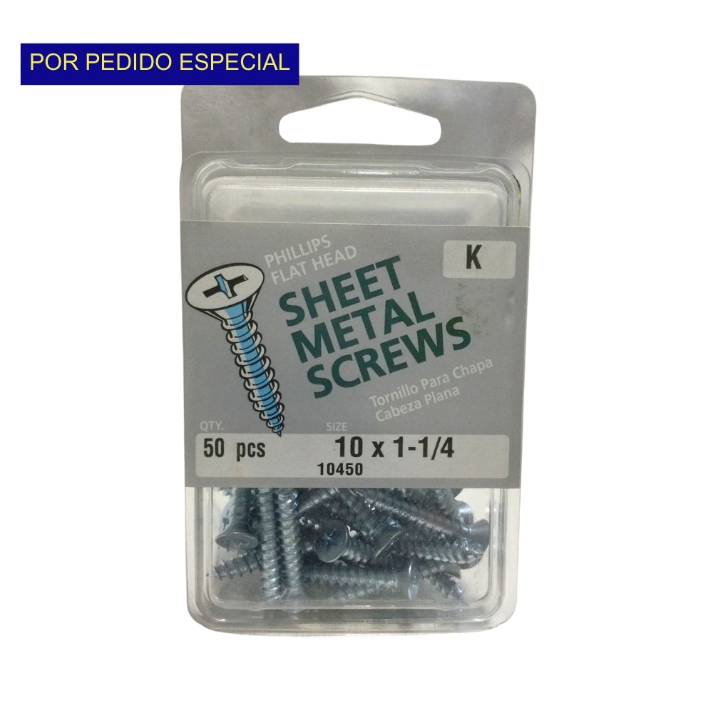 TORNILLO PARA LAMINA ZINCADO CAB PLANA PHILLIPS #10 x 1-1/4 PULGADAS