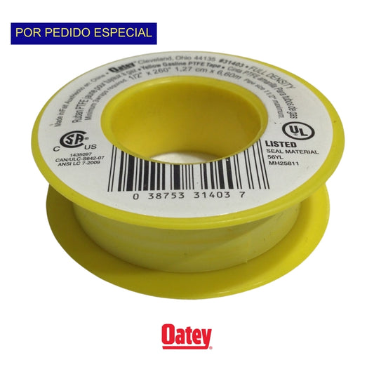 CINTA DE TEFLON AMARILLA PARA GAS 1/2 PULGADAS X 260 PULGADAS