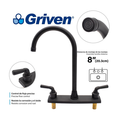 LLAVE DOBLE DE FREGADOR TIPO CUELLO ALTO 8 PULGADAS NEGRO GRIVEN A367-BF802