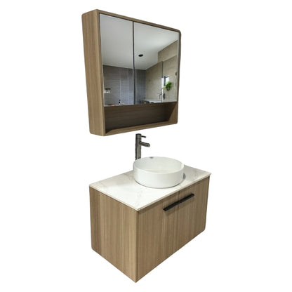 MUEBLE DE BAÑO DE PVC CON LAVAMANO Y GRIFERIA MIGNON 0.8X0.465X0.5 M INCLUYE BOTIQUIN CON ESPEJO 0.75X0.15X0.7 M PE12-80 BOA ROBLE BEIGE