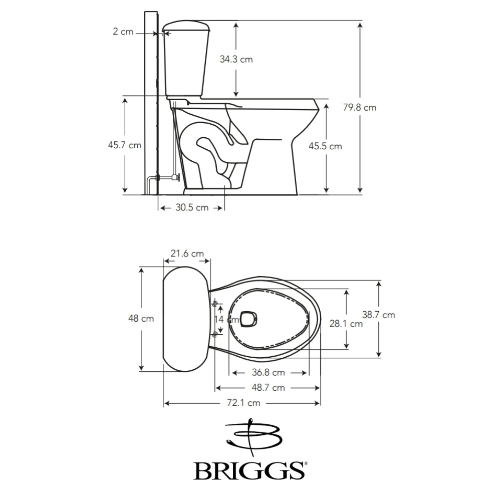 INODORO DOS PIEZAS ELONGADO COLOR BLANCO MAXIMA PLUS BRIGGS