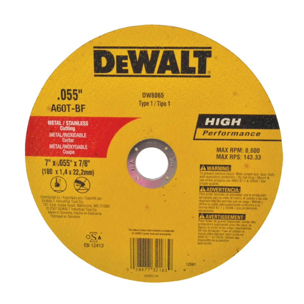 DISCO CORTE FINO METAL 7 PULGADAS X 0.55 PULGADAS  X 7/8 PULGADAS DW8065 Z DEWALT