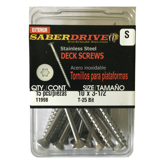 TORNILLO PARA MADERA CABEZA TORX EXT ACERO INOXIDABLE #10 x 3-1/2 PULGADAS